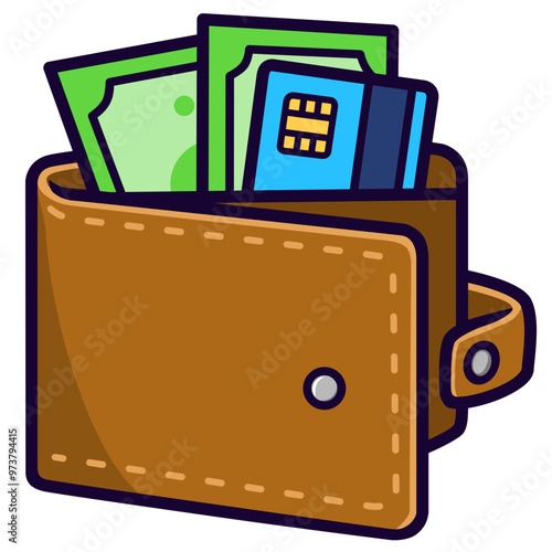 wallet with money cartoon sticker
