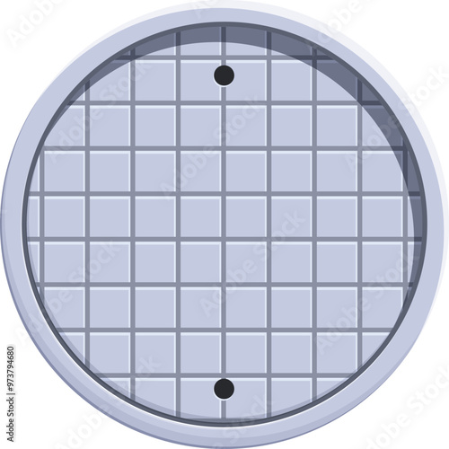 Round manhole cover made of metal is covering an opening in the ground, providing safety and preventing people from falling in