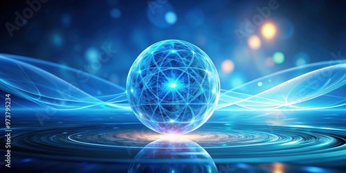 Abstract blue energy ball floating on a scientific background, energy, ball, abstract, blue, science, background, futuristic