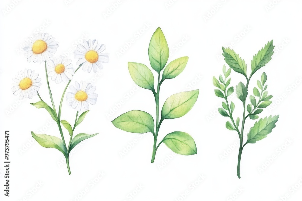 Beautiful watercolor illustration of three distinct plants showcasing various shapes and colors in a fresh, artistic style. Beautiful watercolor illustration of three distinct plants showcasing various shapes and colors in a fresh, artistic style.