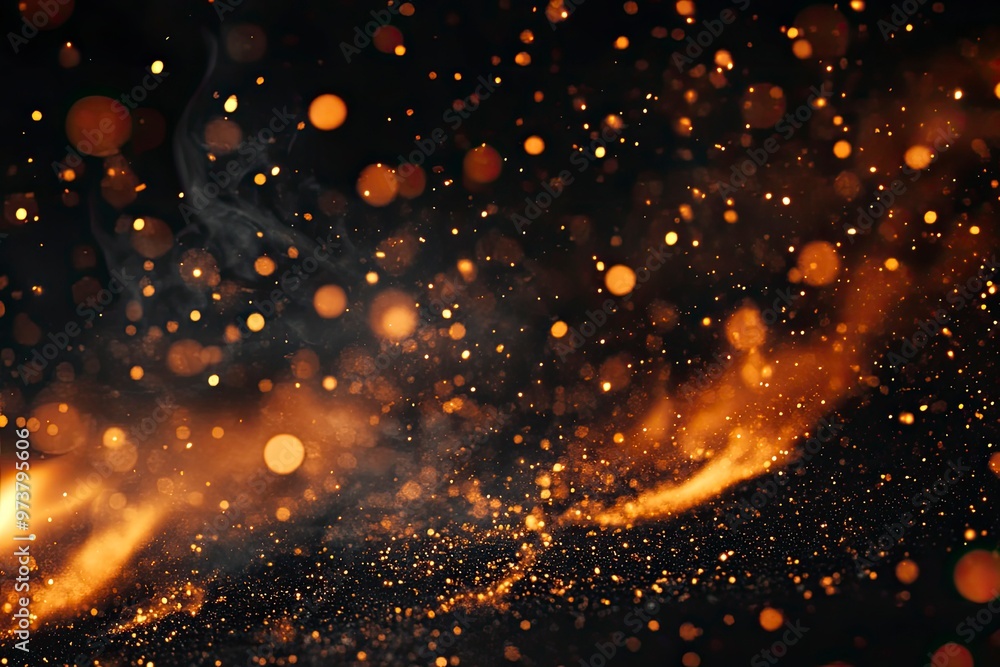 Fire embers particles over black background. Fire sparks background. Abstract dark glitter fire particles lights from above and below, as a frame , ai Fire embers particles over black background. Fire sparks background. Abstract dark glitter fire particles lights from above and below, as a frame , ai