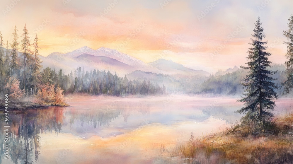 Vibrant autumn forest reflecting on a calm lake with mountains. Vibrant autumn forest reflecting on a calm lake with mountains.