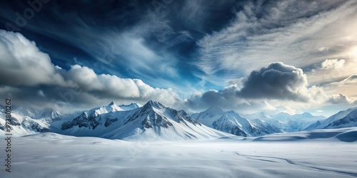 Wallpaper Mural Snow-covered mountain peaks under a cloudy sky in a scenic landscape, snow, mountain, peaks, winter, cold, clouds, overcast Torontodigital.ca