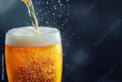 Wallpaper Mural Refreshing beer being poured into a frosty glass, capturing the golden hues and effervescent bubbles against a dark background, emphasizing the crisp, refreshing nature of the drink , ai Torontodigital.ca