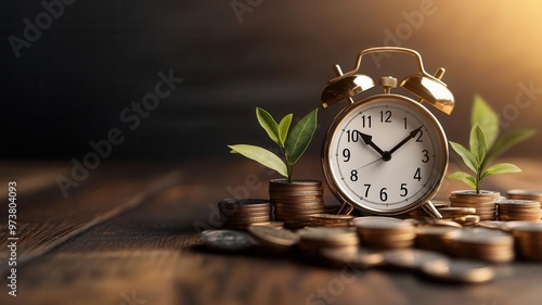 Wallpaper Mural Timepiece surrounded by growing investments, symbolizing ROI over time, photorealistic business scene Torontodigital.ca