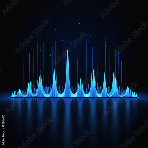 Abstract dynamic sound wave lines flowing dark blue light