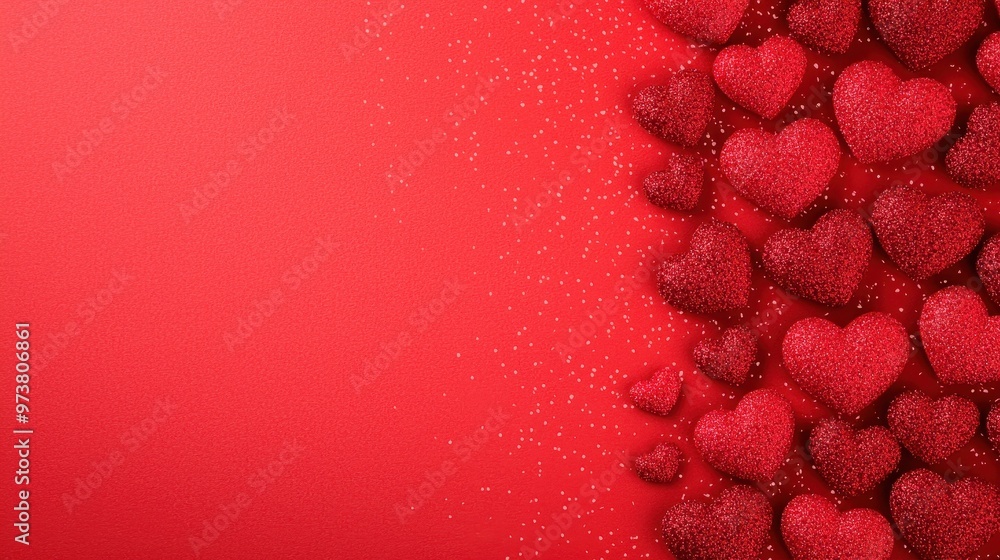 Red Glitter Hearts on Red Background for Valentines Day Red Glitter Hearts on Red Background for Valentines Day