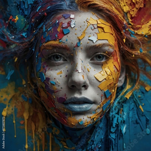 Woman with Colorful Artistic Face Paint and Textures