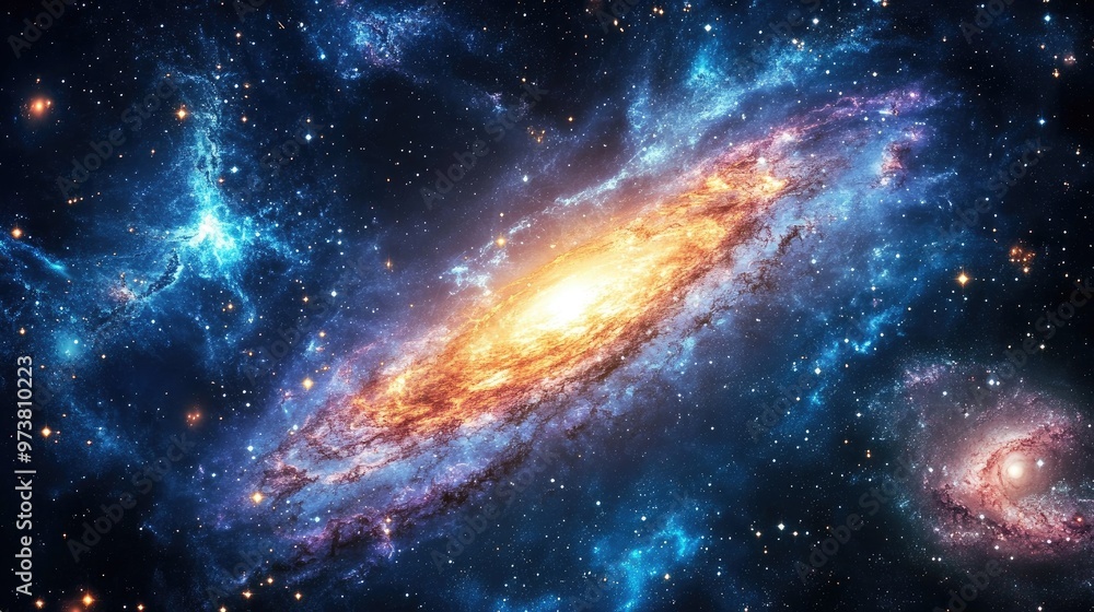 Fototapeta premium Spiral Galaxy in Space, Cosmic Dust and Stars, Celestial Beauty, Wonders of the Universe, Exploring the Cosmos, Night Sky Photography, Space Exploration, Astrophotography