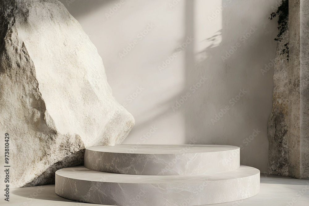 Photo Stone podium for display product. Background for cosmetic product branding, identity packaging Photo Stone podium for display product. Background for cosmetic product branding, identity packaging