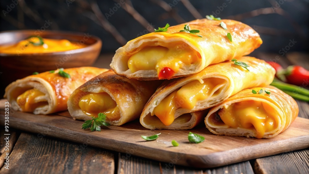 Teque?os cut in halves with melted cheese oozing out , Venezuelan, appetizer, dough, cheese, halves, snack, tasty Teque?os cut in halves with melted cheese oozing out , Venezuelan, appetizer, dough, cheese, halves, snack, tasty