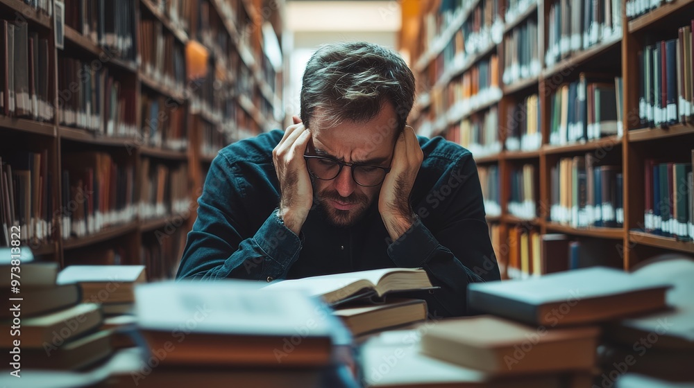 Individual in a library, surrounded by finance books, deeply engrossed in finding a solution to their debt problems. Individual in a library, surrounded by finance books, deeply engrossed in finding a solution to their debt problems.