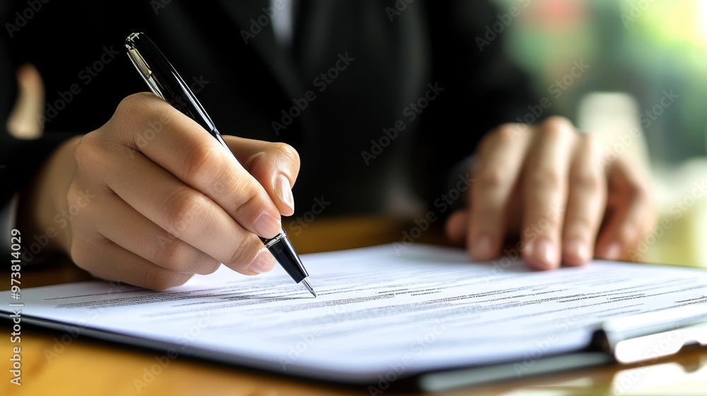 Lawyer reviewing documents with liability clauses highlighted, approval, legal review Lawyer reviewing documents with liability clauses highlighted, approval, legal review