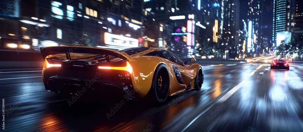 Fast Car in City Night background wallpaper AI generated image Fast Car in City Night background wallpaper AI generated image