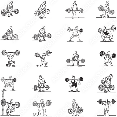 Line drawing of a strong weightlifting athlete vector illustration