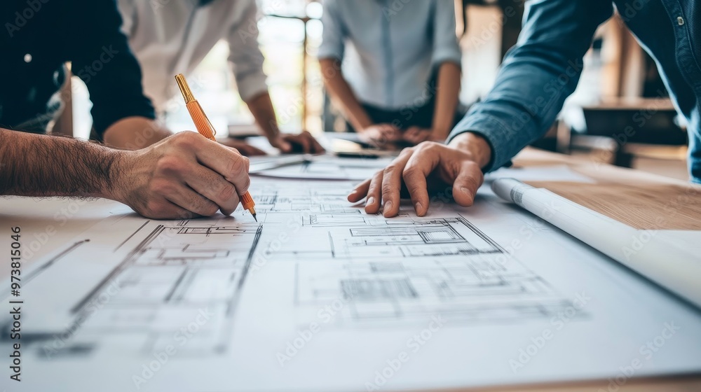 Fototapeta premium Team reviewing project plans with liability approvals, business, corporate