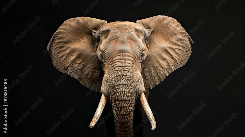 Fototapeta premium Portrait of an elephant head on a black background