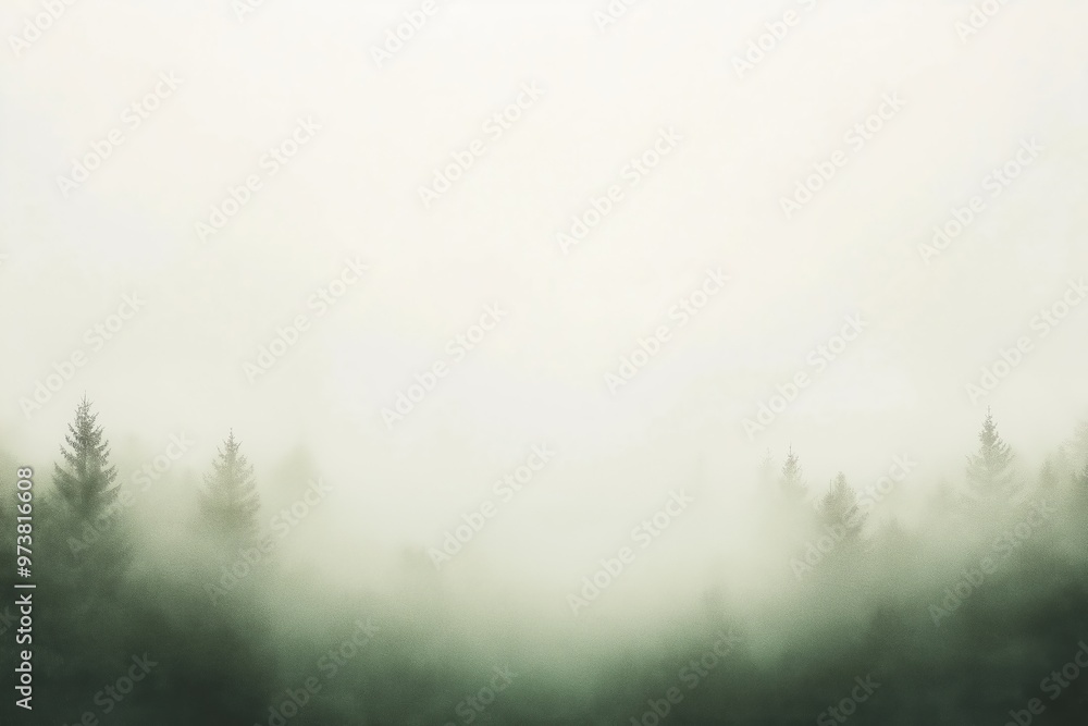 Fototapeta premium Dense fog covering the dark green forest