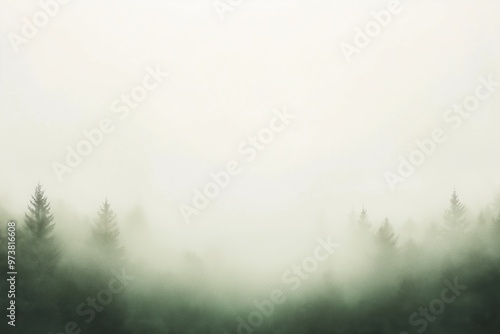 Dense fog covering the dark green forest