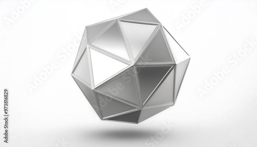 Silver Smooth Floating Tetrahedron 3D Geometric Shape on White Background 