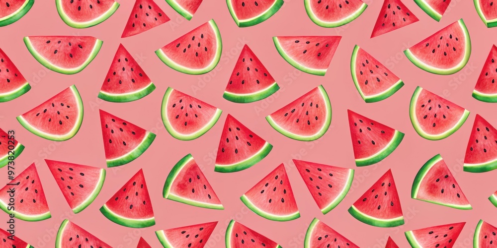 Seamless pattern of watermelon slices , fruit, summer, refreshing, red, green, pattern, background, vibrant, juicy, texture Seamless pattern of watermelon slices , fruit, summer, refreshing, red, green, pattern, background, vibrant, juicy, texture
