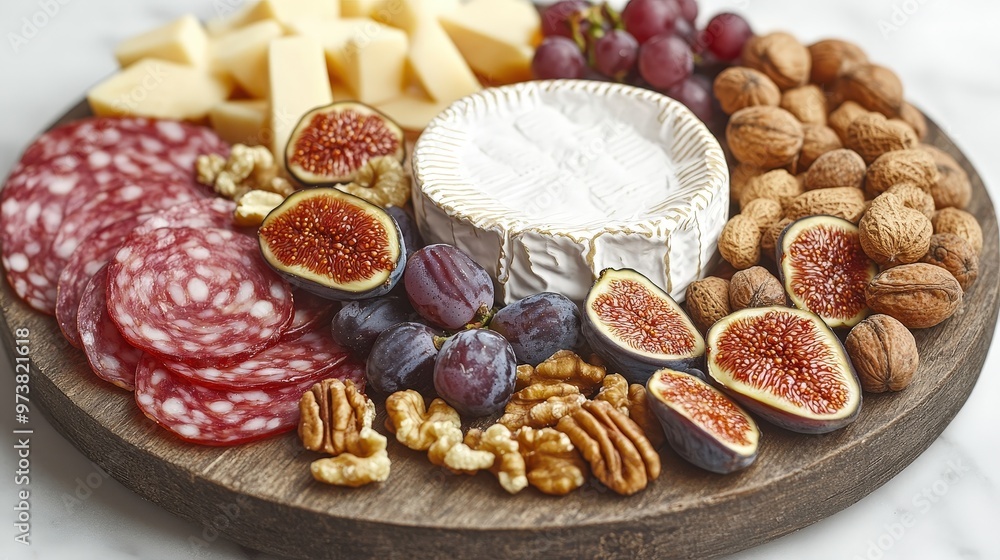 Gourmet Cheese Board with Figs, Grapes, and Nuts. Gourmet Cheese Board with Figs, Grapes, and Nuts.