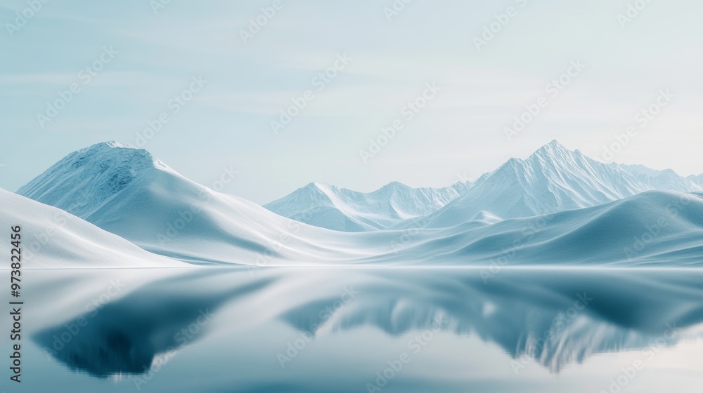 Ethereal Arctic Landscape of Frozen Peaks Mirrored in Tranquil Lagoon Ethereal Arctic Landscape of Frozen Peaks Mirrored in Tranquil Lagoon
