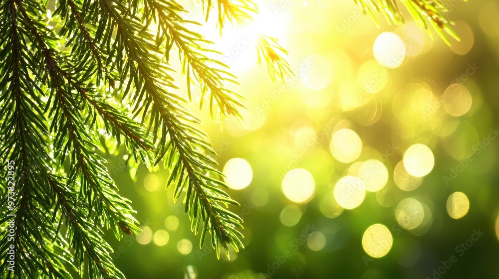 Sunlight Through Pine Needles with Bokeh Background Sunlight Through Pine Needles with Bokeh Background