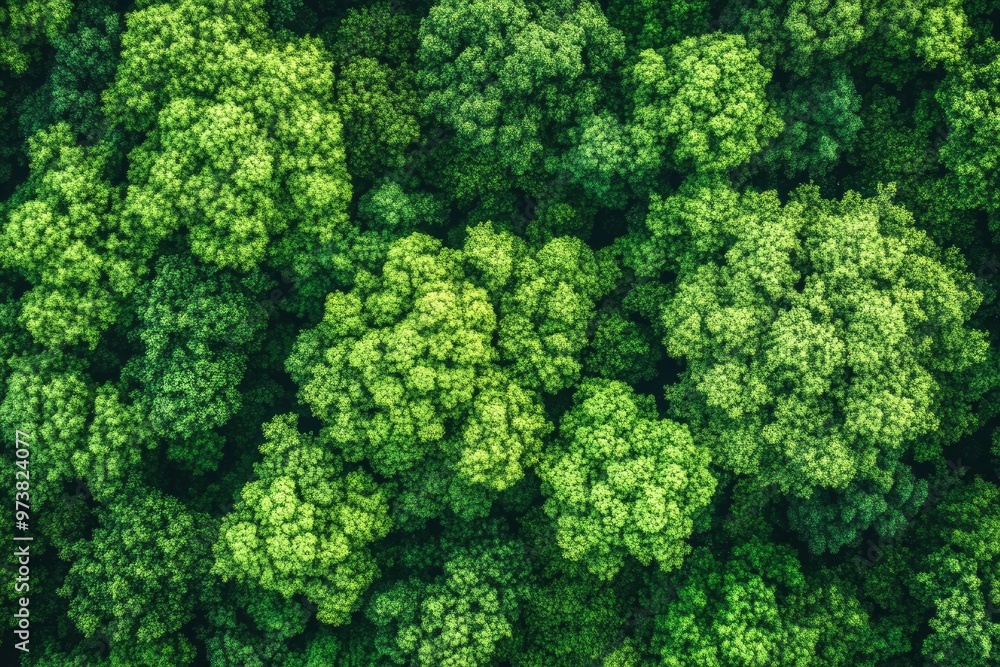 Fototapeta premium Verdant Canopy Aerial View of Dense Green Forest Symbolizing Ecological Health, ai