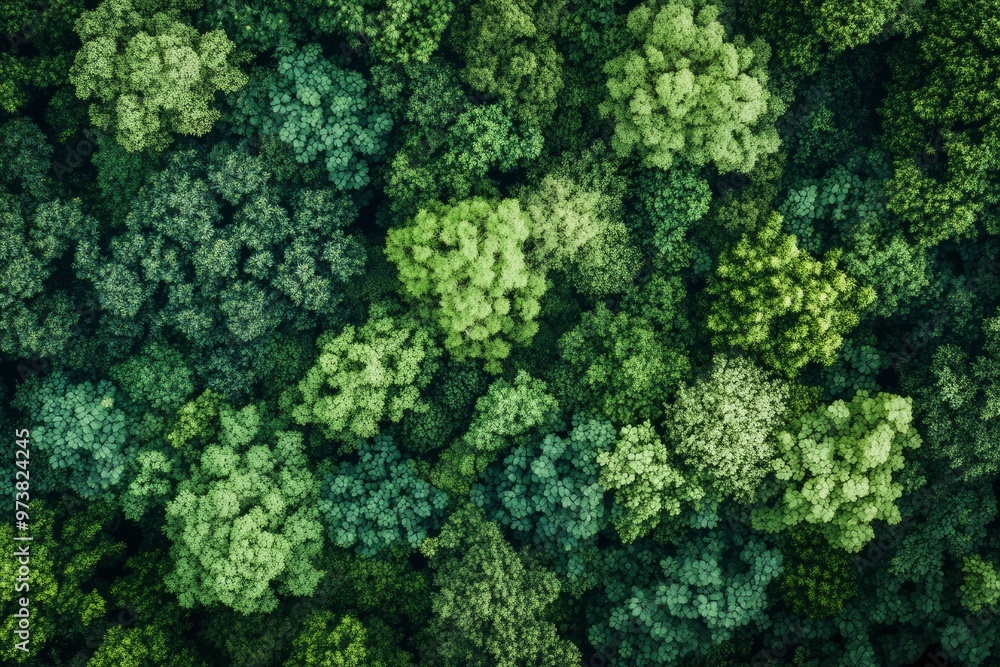 Naklejka premium Verdant Canopy Aerial View of Dense Green Forest Symbolizing Ecological Health, ai