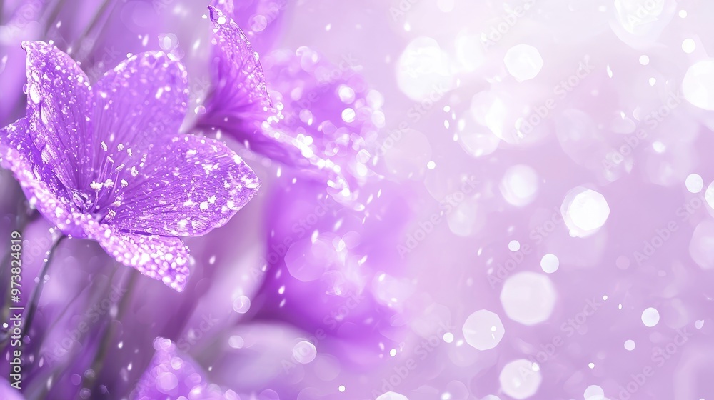 Purple Flower with Dew Drops and Bokeh Background Purple Flower with Dew Drops and Bokeh Background