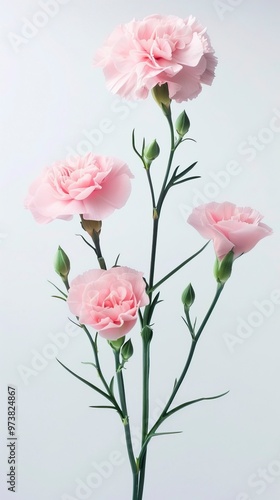 Pink carnations on white background 