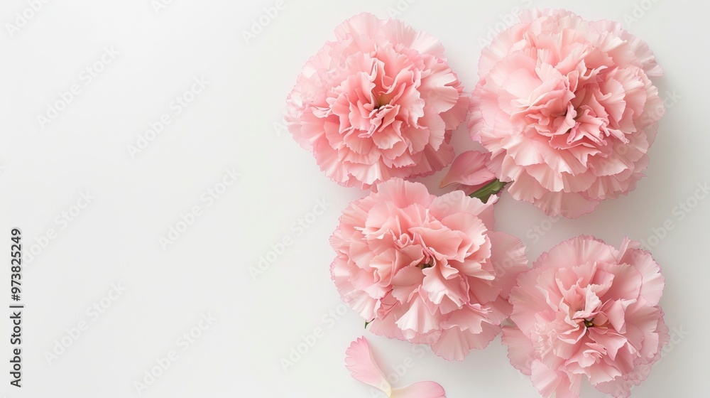 Fototapeta Pink carnations on white background 
