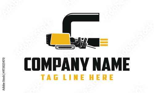 Letter C Machine Fiber Optic underground horizontal drilling laying machine logo design excavator heavy equipment . logo desain .