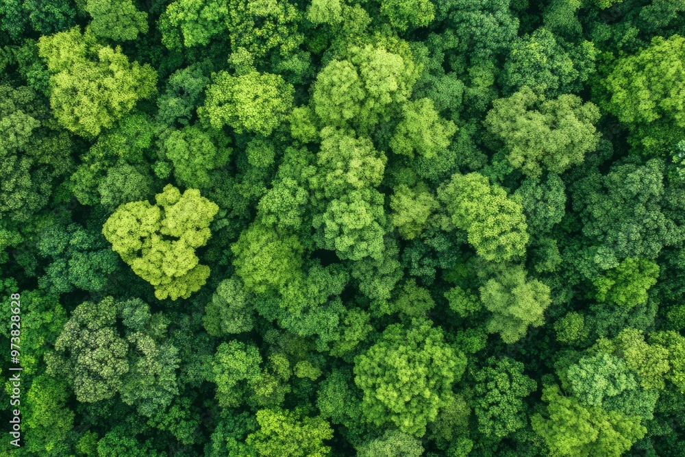 Naklejka premium Verdant Canopy Aerial View of Dense Green Forest Symbolizing Ecological Health, ai