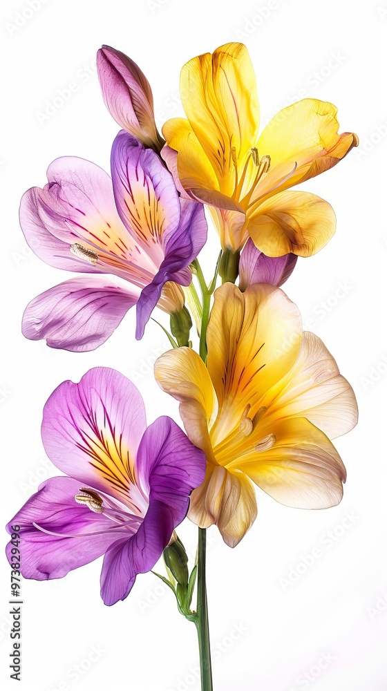 Naklejka premium yellow and violet fresia on white 