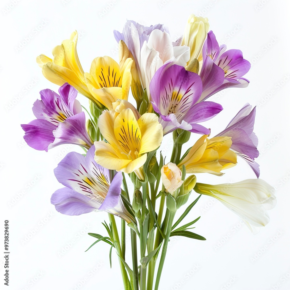 Fototapeta premium yellow and violet fresia on white 