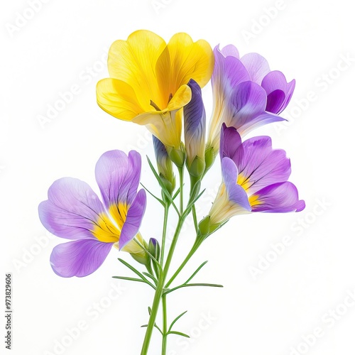 yellow and violet fresia on white 