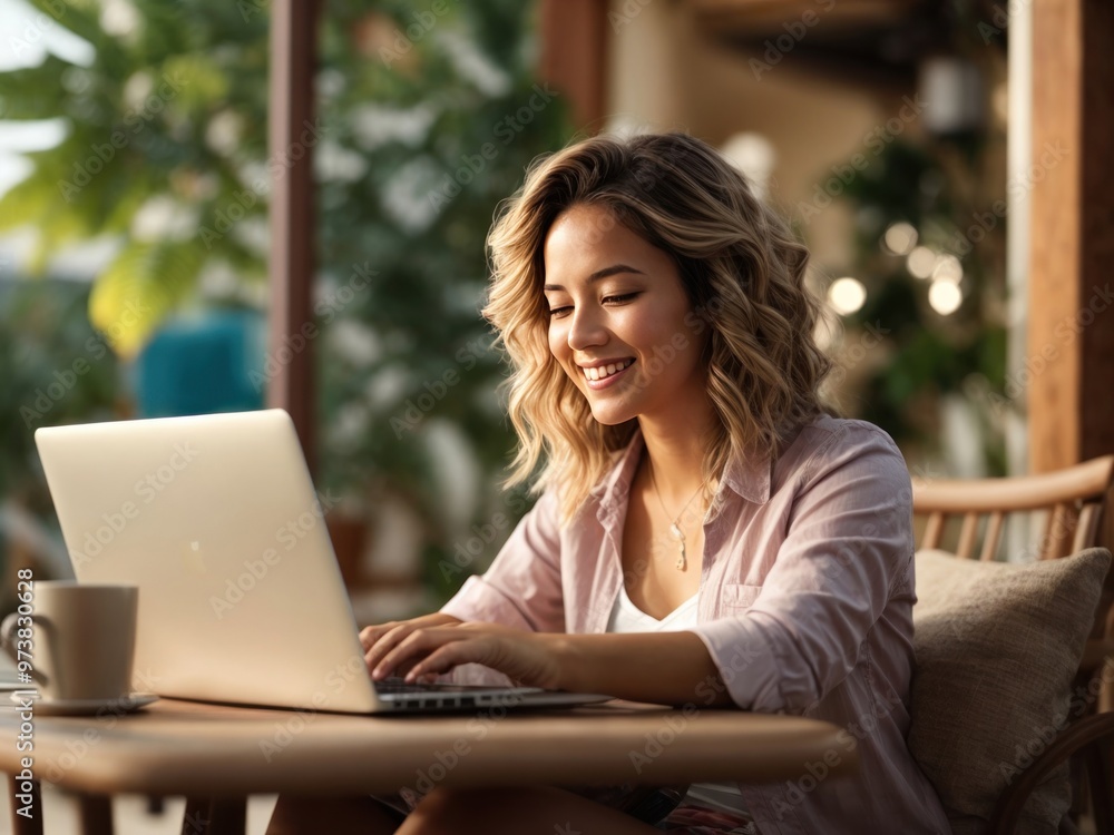 beautiful smiling women working on laptop beautiful smiling women working on laptop