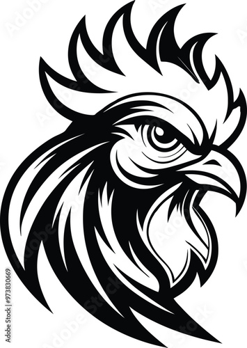 Bold Rooster Head Tribal Design