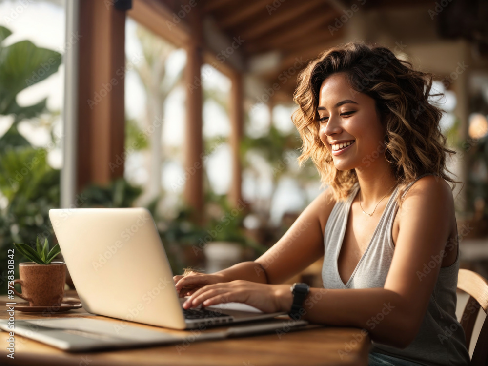 beautiful smiling women working on laptop beautiful smiling women working on laptop
