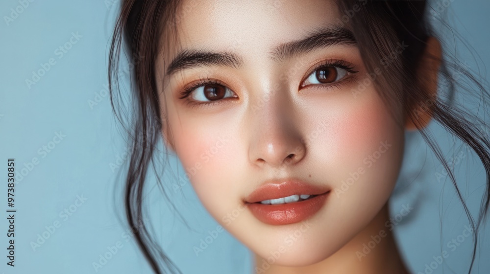 Asian model with perfect skin, in a minimalist beauty portrait Asian model with perfect skin, in a minimalist beauty portrait