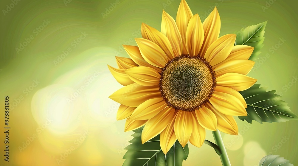 Yellow sunflower with green leaves vector illustration Yellow sunflower with green leaves vector illustration