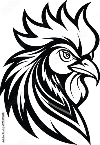 Bold Rooster Head Tribal Design