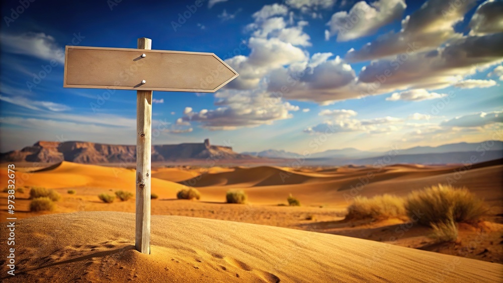 Desert landscape with a lost signpost blurred in the background Desert landscape with a lost signpost blurred in the background