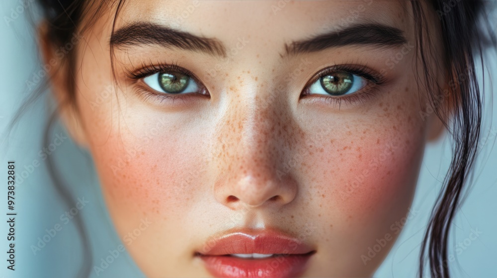 Beautiful Asian woman with radiant skin, close-up face portrait Beautiful Asian woman with radiant skin, close-up face portrait
