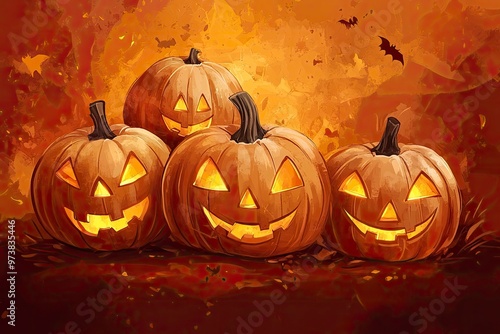 Halloween event background with charming upscale pumpkins. Premium illustration for banners, posters, greetings and Halloween celebrations , ai