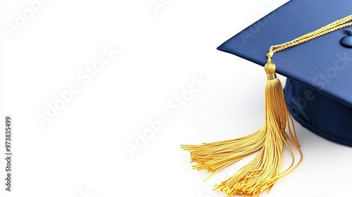 Graduation Cap with Golden Tassel on White Background