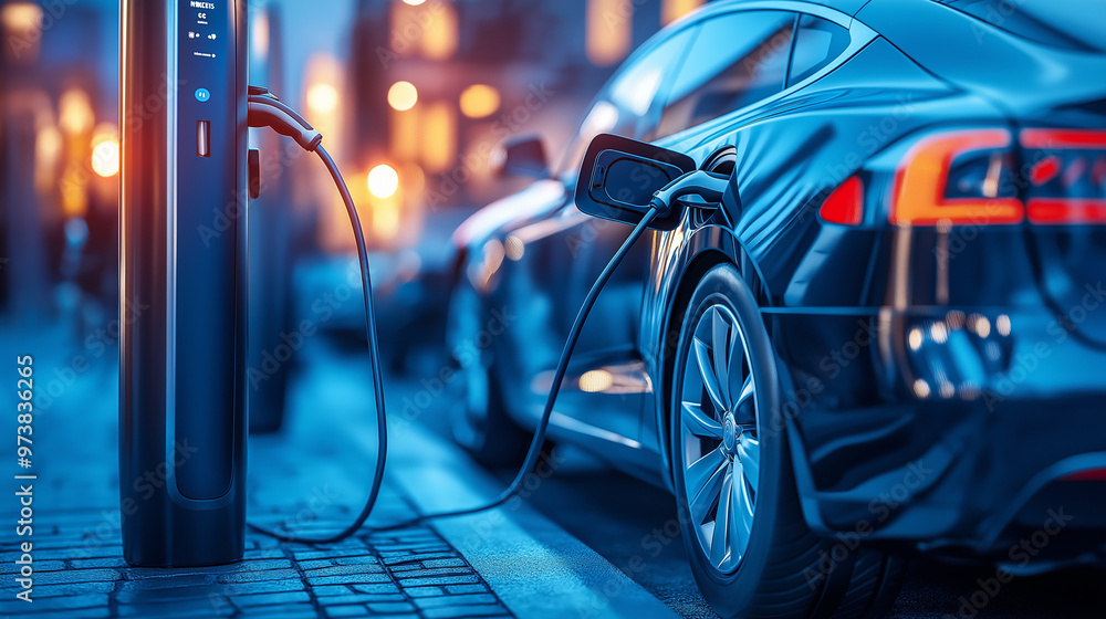 Electric vehicle at charging station Electric vehicle at charging station