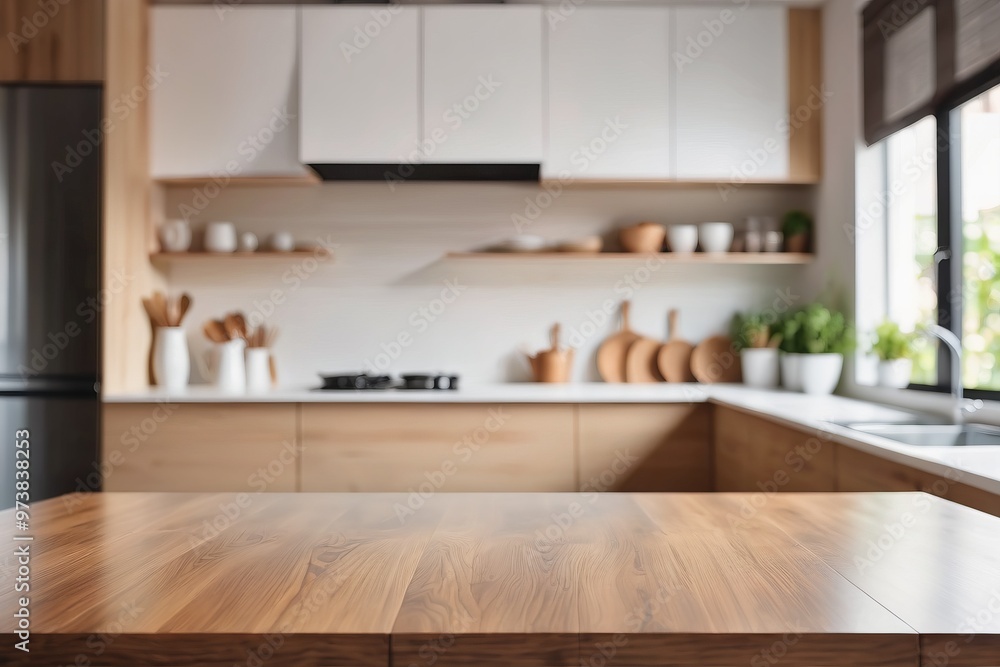 a cozy kitchen interior with a kitchen table neatly arranged with utensils, surrounded by shelves and cabinets in the background a cozy kitchen interior with a kitchen table neatly arranged with utensils, surrounded by shelves and cabinets in the background
